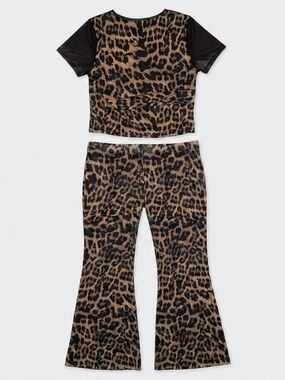 Sheer‎ Leopard Print 2 Piece Cover Up Set Size XXL Mesh Beach Pool Flare Pants